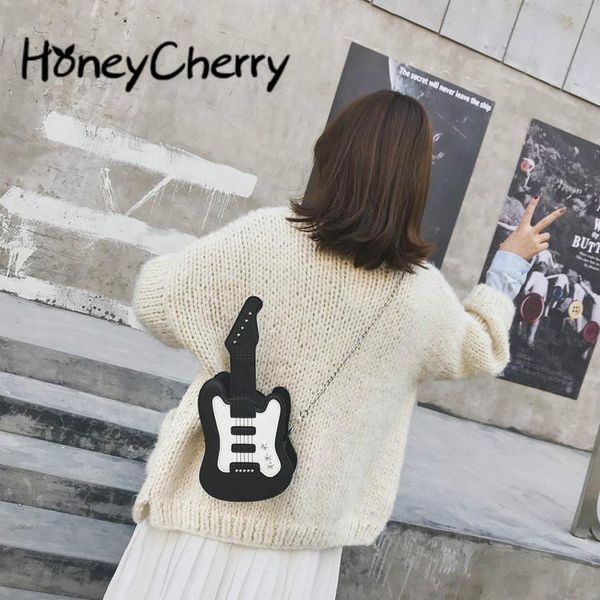 

women's bag 2020 new cute cartoon guitar single shoulder bag creative individual trend chain slant