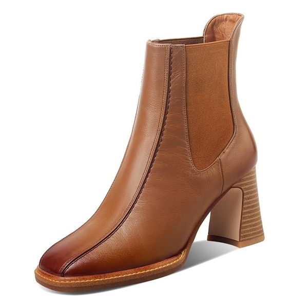 

boots 2021 autumn winter women ankle shoes high heels round toe black brown dress party woman short size 41