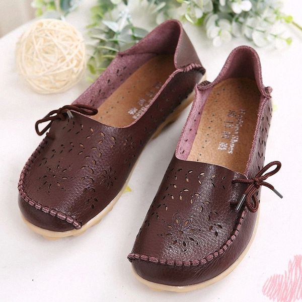 

woman hollow out hole flats female loafers square toe women ladies solid woman comfort women's lace up bow footwear plus size 44 #bg6f