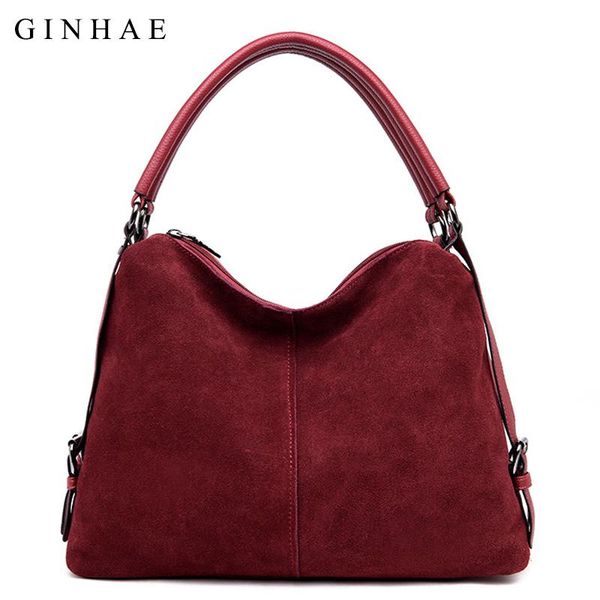 

ginhae luxury suede leather patchwork women shoulder bag female nubuck office handbags casual hobos messenger handle bags