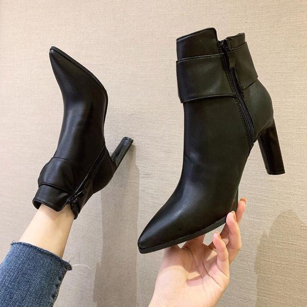 

pointy martin are slimming chunky and women's ankle boots rhinestone fashion women boots js930-2, Black