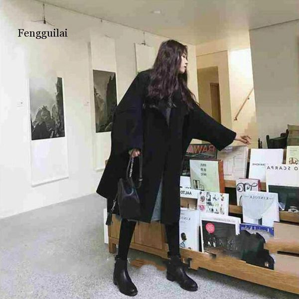 

plus size loose oversize silhouette woolen coat female korean long black brown fashion jacket zo939