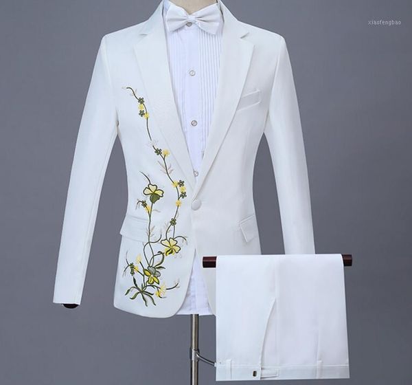 

2xl 2020 spring men's new fashion suit embroidered stage host singer costume1, White;black