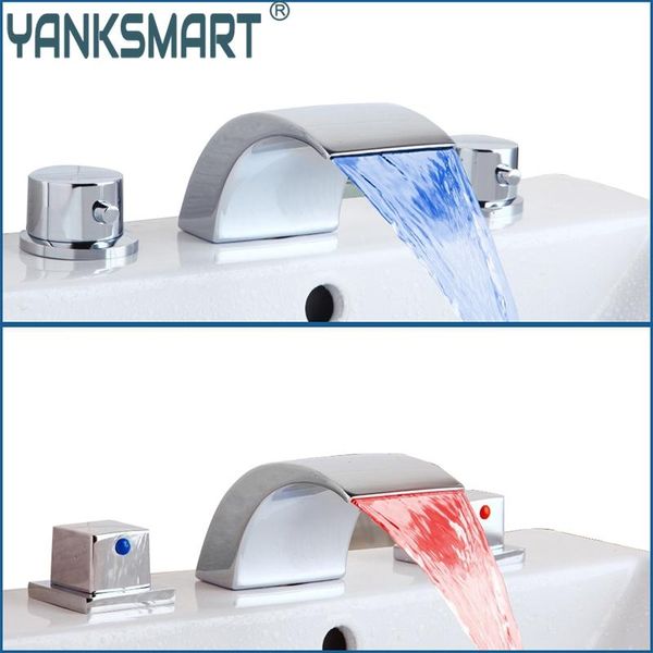 

bathtub faucet 3 pcs bathroom led basin sink faucet waterfall water flow lavatory tap chrome finished mixer