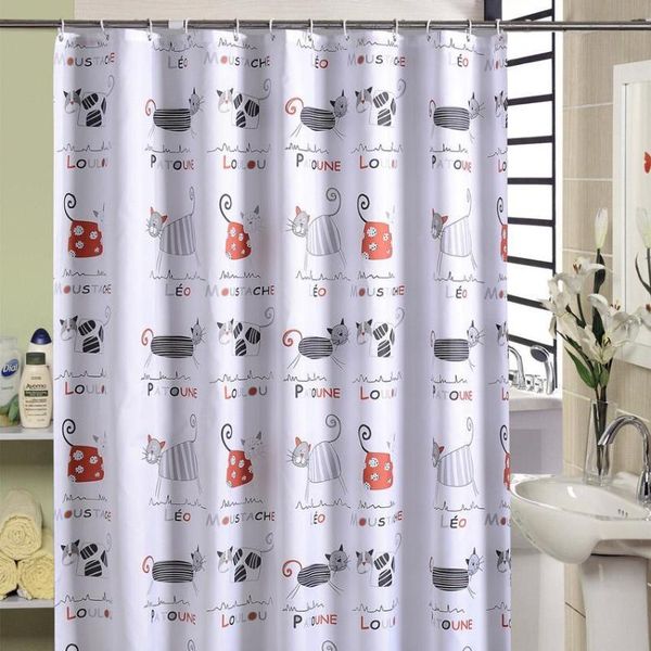 

35cartoon cat bath curtains bathroom waterproof shower curtain bathtub bathing cover extra large wide 12 hooks rideau de douche