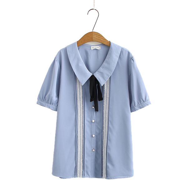 

turn-collar size more white solid bow chiffon loose women tshirts 2020 new casual summer soft ladies t women's shirts mzyt