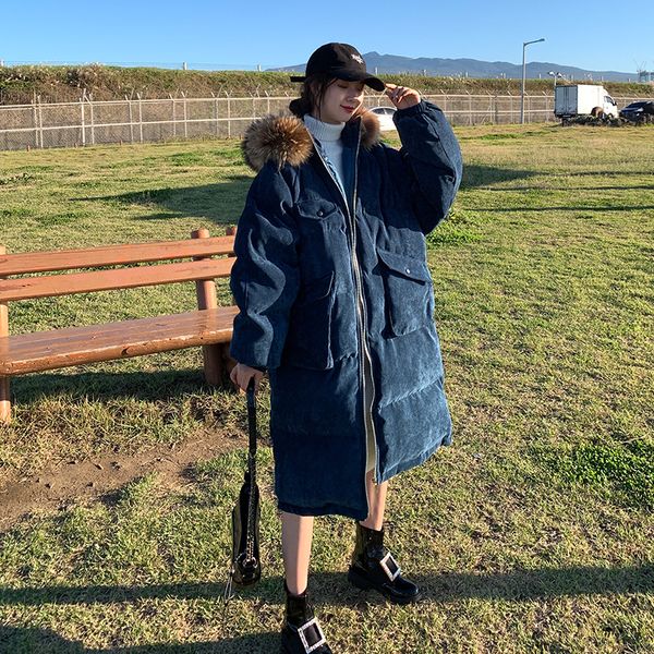 

2021 new golden velvet winter ladies mid-length korean version oversized female bundled at knee height woman jacket 64m7, Black