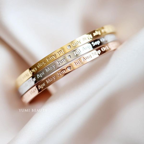 

fashion twelve months open bangle rose gold color women christmas gift titanium steel jewelry fastness not change color, Black