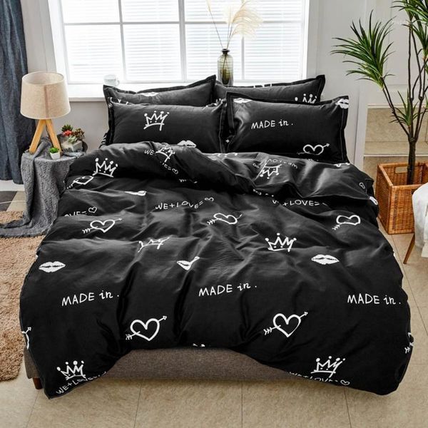 

bedding sets papa&mima black sheet pillowcase duvet cover set single double bed size1