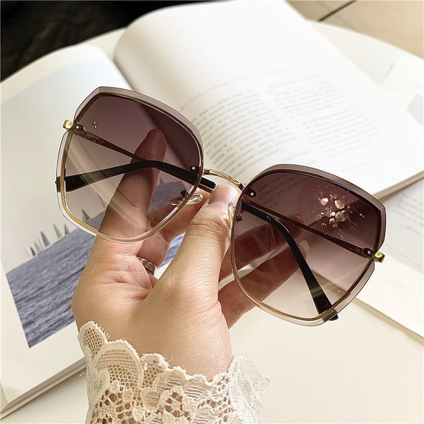 

tea pink korean tide cut edge wind 2020 new sunglasses women anti ultraviolet frameless glasses, White;black