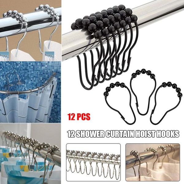 

12 pcs shower curtain hooks rings rust-resistant metal smooth for bathroom fp8