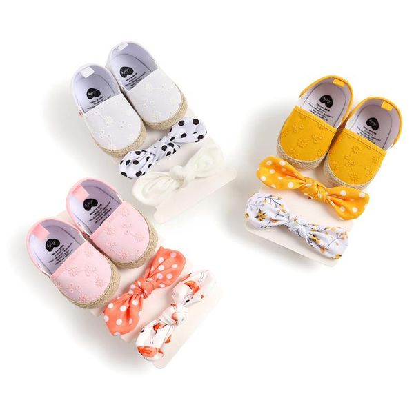 

first walkers spring-autumn baby girls non-slip soft soled toddler shoes + sweet hair accessories sets 0-18m infant leather crib