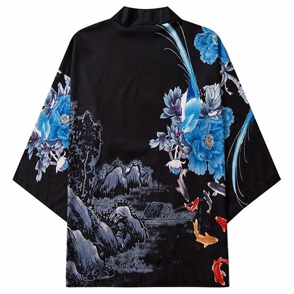 

japanese kimono cardigan shirts landscape painting printed thin gown harajuku streetwear men hip hop 2020 summer jackets coats1, White;black