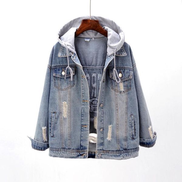 

2020 new korean boyfriend style women oversize jackets harajuku long-sleeved loose hooded denim jacket removable hoodies coats, Black;brown