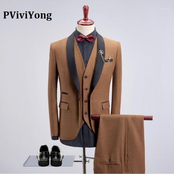

pviviyong brand 2020 wedding suits for men 3 pieces slim fit suit men blazer jacket 10371, White;black