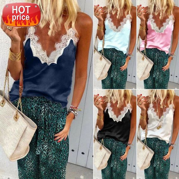 

hirigin women ladies summer casual silk satin chiffon sleeveless lace mesh loose vest v-neck cami soft tank black white pink #rd0b