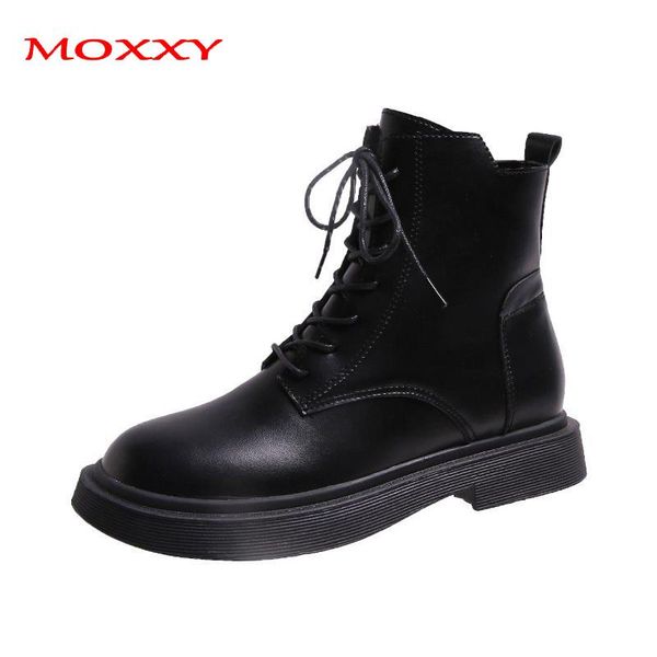 

moxxy black autumn winter boots women lace up gothic platform leather combat boots shoes woman 2020 new plush warm ankle