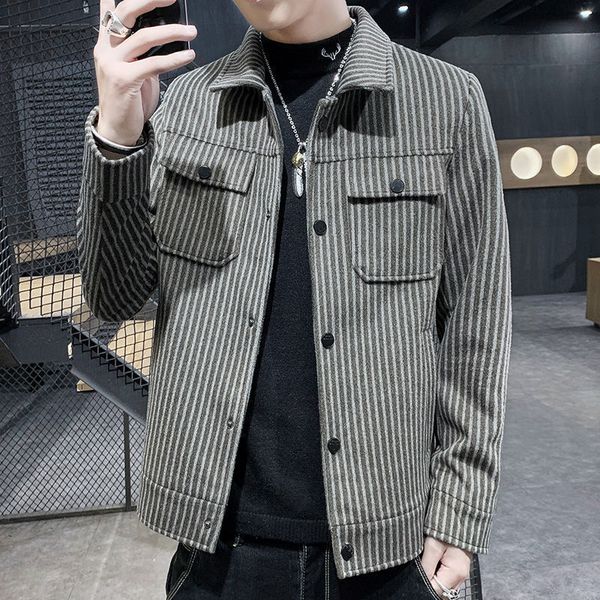 

new woollen autumn winter short woolen slim fit jacket windbreaker men's coat, Tan;black