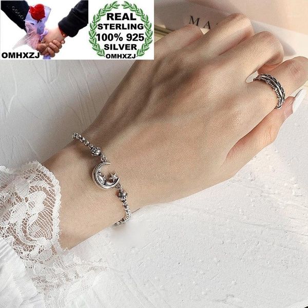 

omhxzj wholesale hb122 european fashion fine woman girl birthday party gift vintage moon star 100% 925 sterling silver bracelet1, Golden;silver