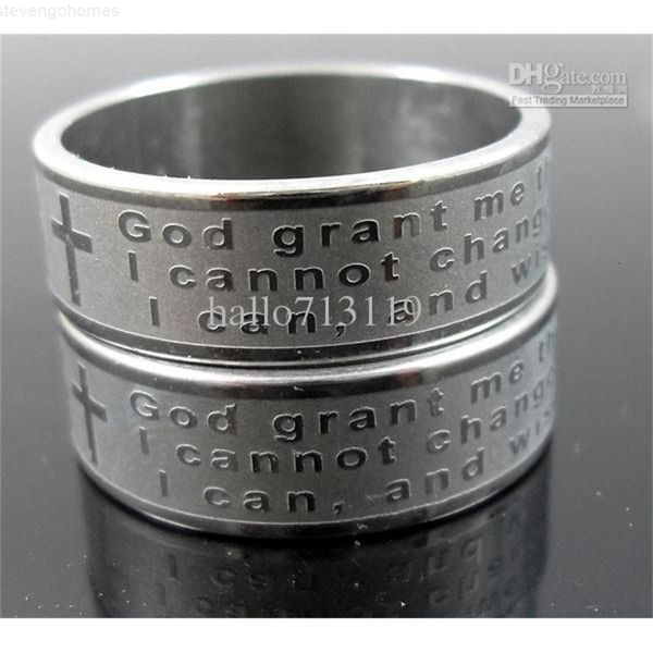 

factorya0m6lords bible cross english 50factory etch serenity religious prayer stainless steel rings fashion men 316l, Silver