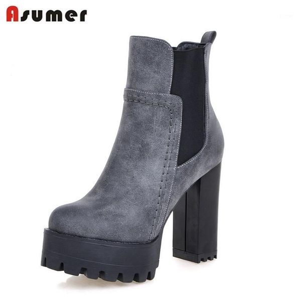 

boots asumer 2021 platform ladies thick high heels spring autumn restoring ankle with elastic band and women shoes1, Black