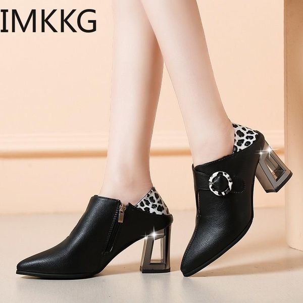 

2020 fashion brand women ankle boots square high heels martin shoes woman party dancing pumps basic leather boots q00256, Black
