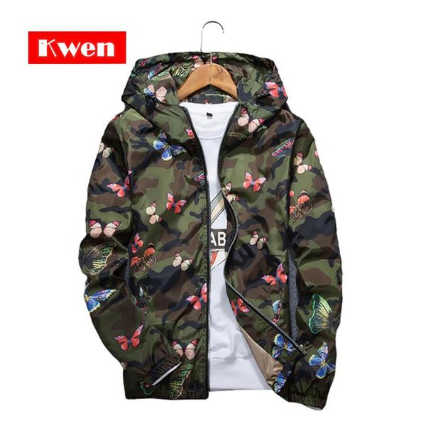 

2021 new autumn print bow tie men's hooded windbreaker jacket men's clothing casual hooded sweater camouflage jacket, Black;brown