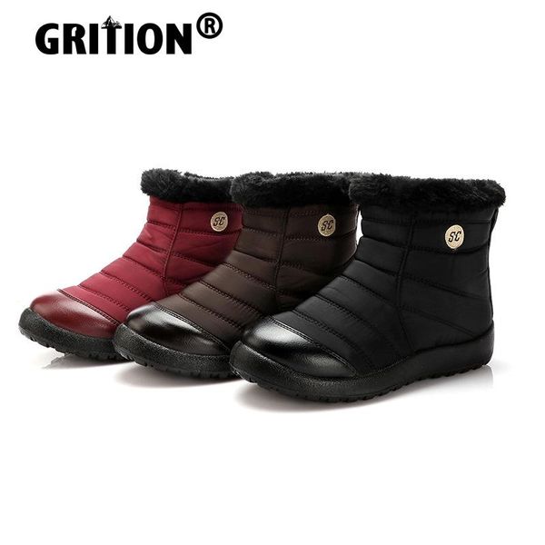 

grition women snow boots waterproof keep warm lightweight fashion ankle shoes 2020 new arrival designer soft cute plus size 43, Black