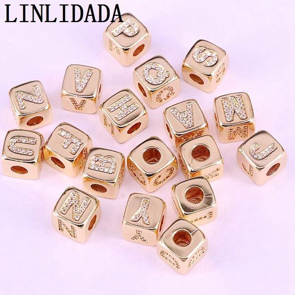 

wholesale 20pcs gold square pave white cz alphabet letter a - z charm diy loose beads for jewelry making accessories q1106
