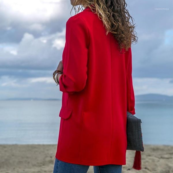 

2019 new suit female temperament professional casual red suit jacket elegant women's clothing splicing slim solid color1, White;black