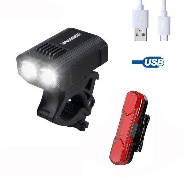 

waterproof front bike headlight usb rechargeable bicycle lamp with mini safety warning led cycling taillight