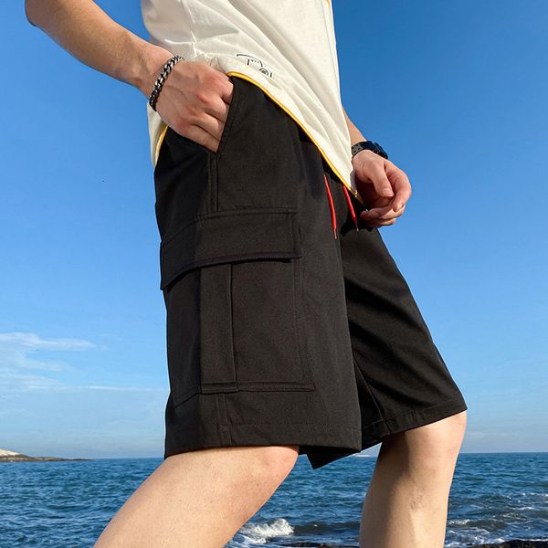 

k523-8 tooling shorts korean fashion men's casual loose capris, White;black