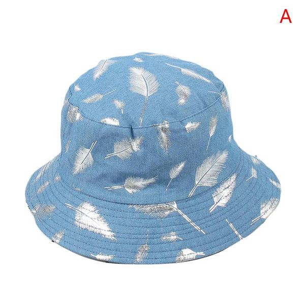 

feather bucket hats female tide wild double-sided wear hat men's casual couple sun visor, Blue;gray