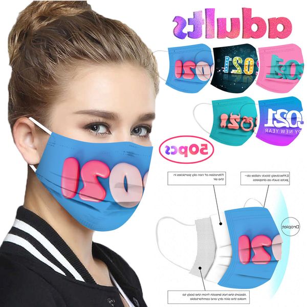 

счастливый 2021hot нового desechable mascarilla лет для взрослого одноразового рождества 3 слоя серьга маска повязка m