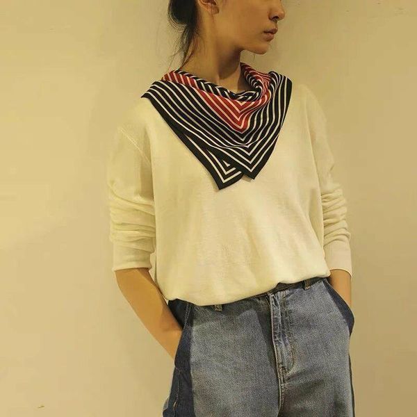 

scarves women classic stripe square silk scarf, Blue;gray