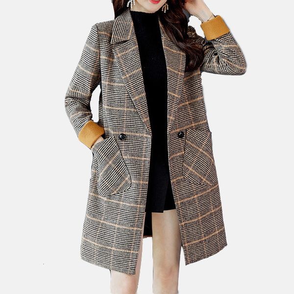 

2019 spring autumn women's plaid new fashion long woolen coat slim type winter wool jackets female outwear, Black
