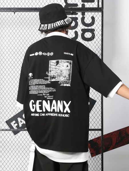 

men slogan graphic drop shoulder tee 46fh#, White;black