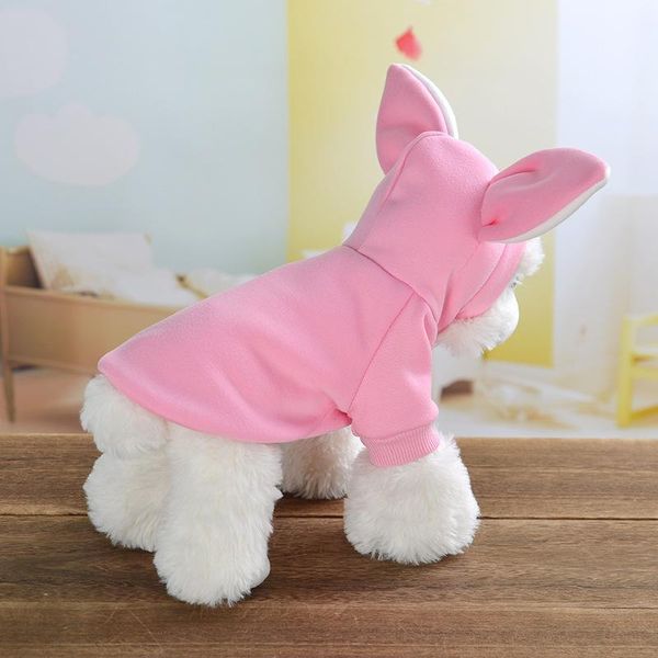 

dog apparel pink jumpsuit winter warm clothes cute long ear hoodie pet coat soft sleece pajamas puppy wear