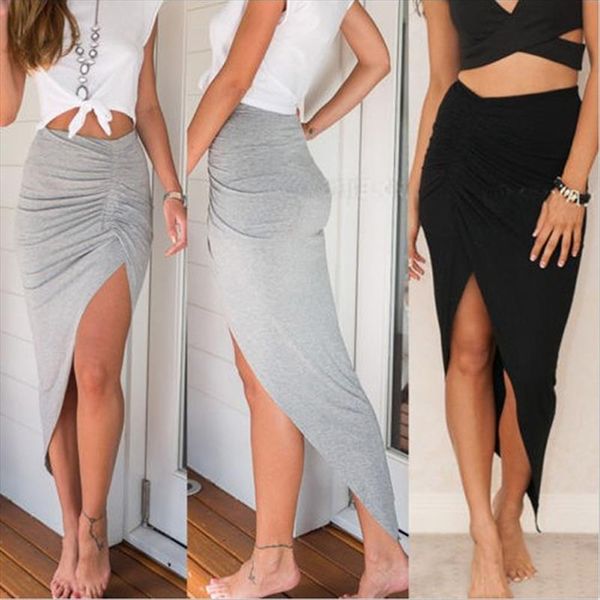

skirts new fashion womens ladies ruched side split slim skinny slit maxi long pencil skirt new arriving wholesale female, Black