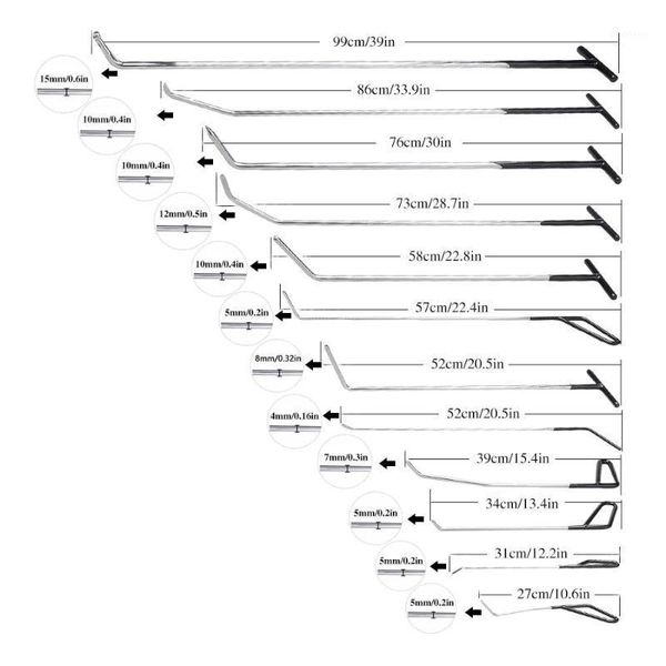 

super pdr tools 12pcs black hook push rod stainless steel car crowbar paintless dent repair tools professional pry bars set tool1