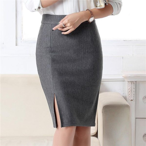 

2020 new fashion women office formal pencil skirt spring summer elegant slim front slit midi skirt black/gray/red ol skirts