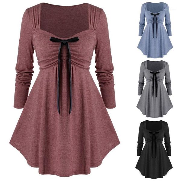 

women plus size christmas blouse winter fashion bow solid color square collar shorts high waist pleated long sleeve blusas1, White