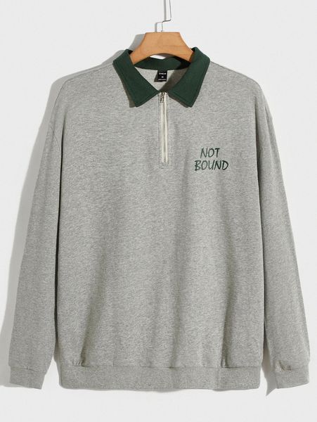 

men letter graphic contrast collar polo shirt u51b#, White;black