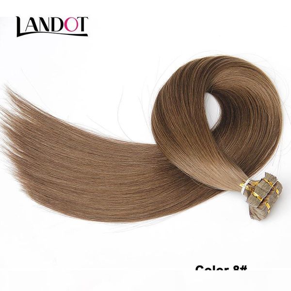 

10a tape in human hair extensions 90pcs 225g 18 inch straight virgin brazilian human hair skin wefts pu tape hair medium brown color, Black