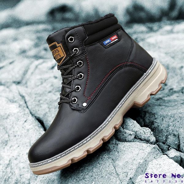 

лучшие из натуральной кожи осень зима boots 2020 мужчины зимняя обувь теплый плюшевые для холодной сапоги голеностопного botas мужские, Black