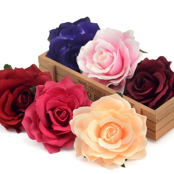 

large 10cm artificial pink rose silk flower heads for wedding decoration diy wreath gift box scrapbooking craft fake bbyrtn