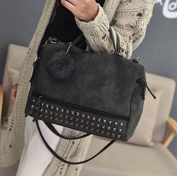 

pu leather women's leather bag luxury designer ladies shoulder bag retro rivet motorcycle fashion lady frosted handbag