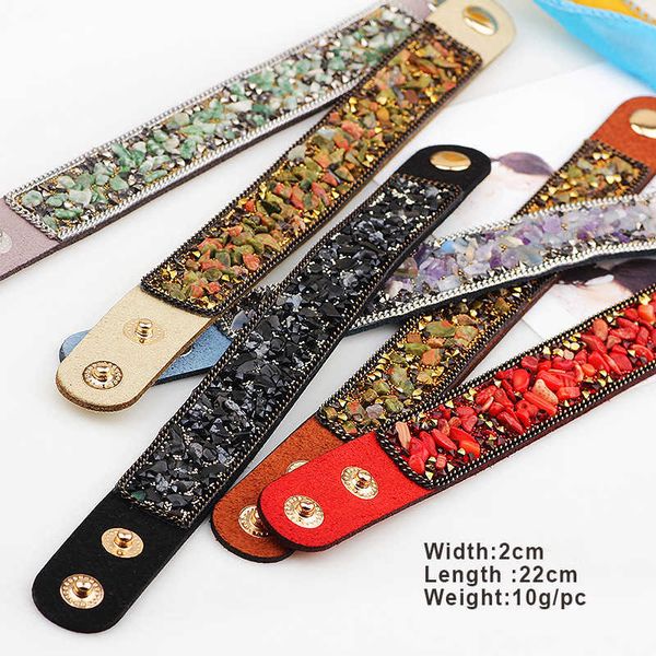 

wrap crystal bangle gemstone cuff wide handmade wristband leather bracelet for women 2021, Black