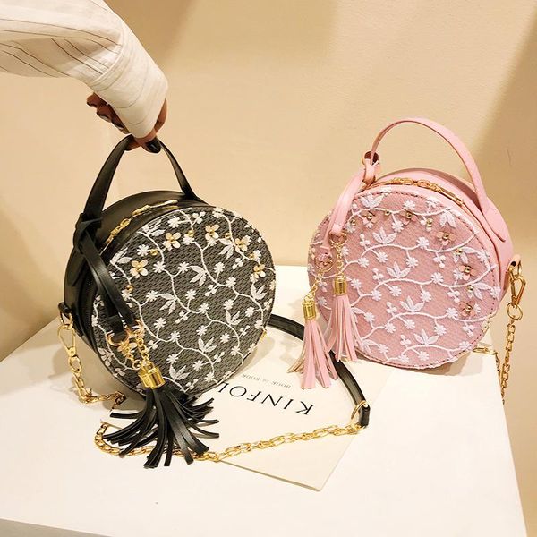 

2020 lace round fashion tassel shoulder bag chain with ladies messenger bag messenger ladies wallet female round handbag