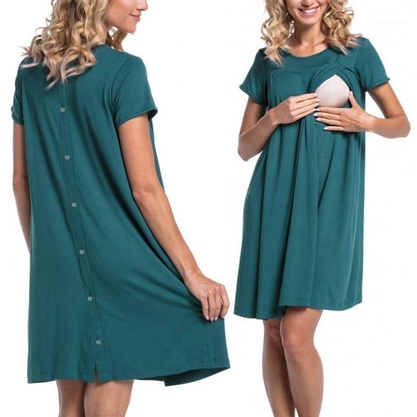 

maternity dresses casual pregnant women breastfeeding dress clothes solid ladies feeding women's home service1, White